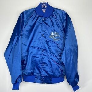 Vintage The Sands Regency Hotel Casino Reno Nevada Blue Satin Bomber Jacket M